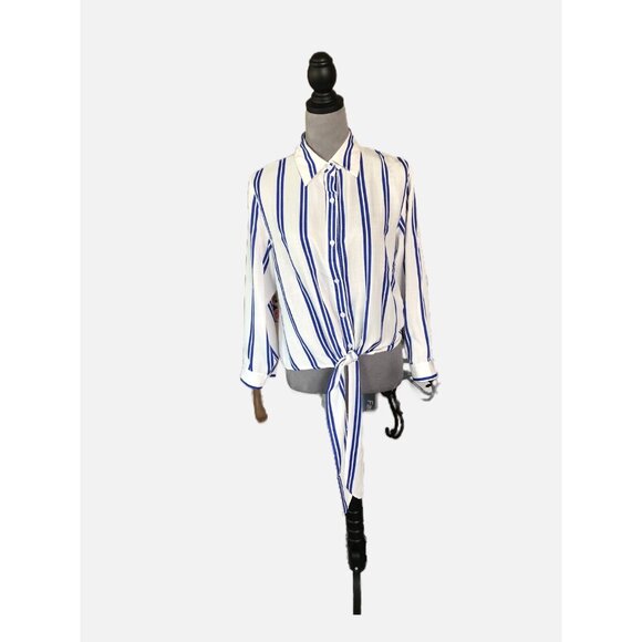 CYN byCynthia Mehta Women Multi Striped Button Front Long Sleeve Blouse Size XL - Picture 7 of 8